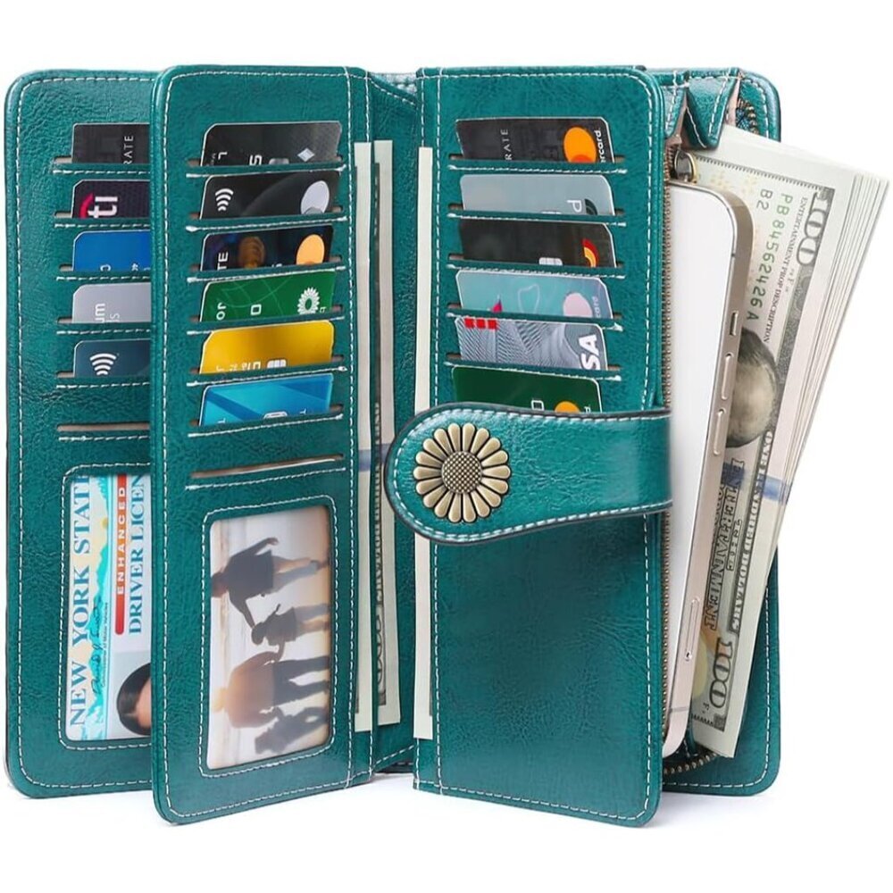 Wallets for Women Leather Credit Card Holder with RFID Blocking Large Capacity W - Picture 2 of 7
